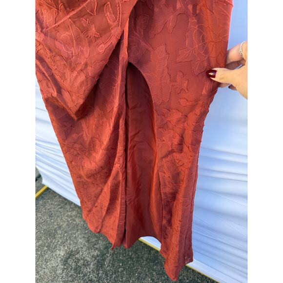 Azazie Mero Terracotta Sheath Pleated Floral Burnout Bridesmaid Formal Dress NWT - Picture 13 of 16